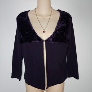 Max Studio Knitwear Purple Fur Trim Cardigan Hook Closure